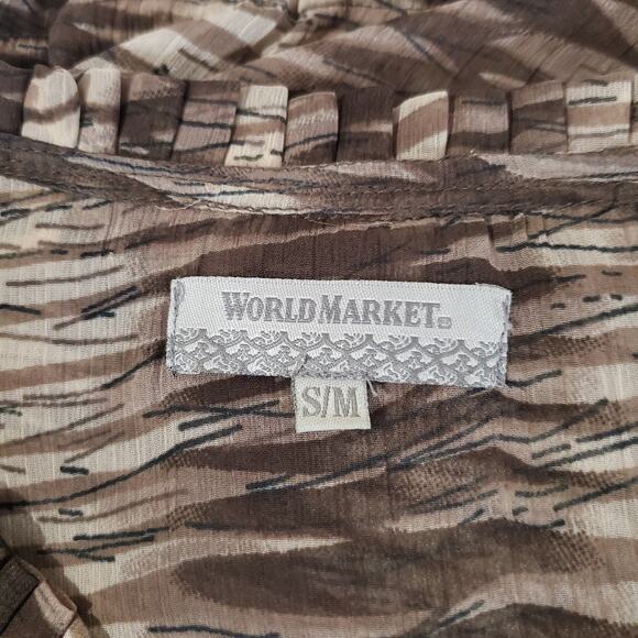 World Market Sheer Neutral Print Tie Waist Peplum Blouse Top Womens Size S/M - Picture 6 of 7